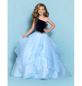 KP MINI One shoulder velvet bodice organza ruffle ballgown G1312