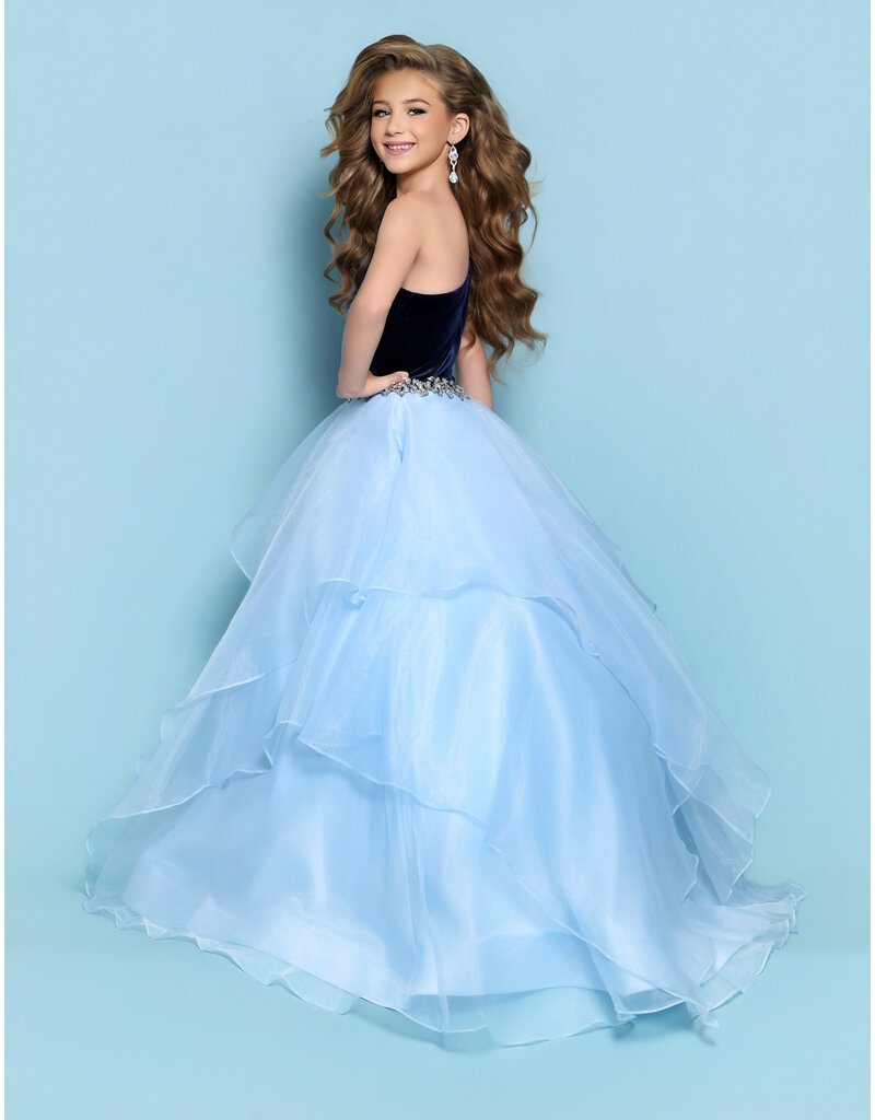 KP MINI One shoulder velvet bodice organza ruffle ballgown G1312