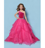KP MINI One shoulder velvet bodice organza ruffle ballgown G1312
