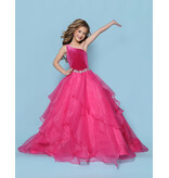KP MINI One shoulder velvet bodice organza ruffle ballgown G1312