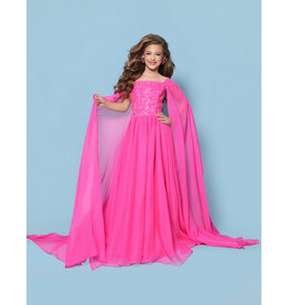 KP MINI Beaded bodice off the shoulder chiffon cape ballgown G1313