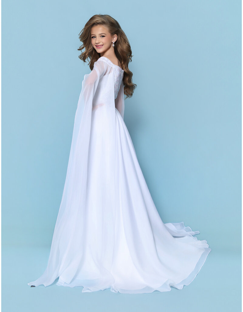 KP MINI Beaded bodice off the shoulder chiffon cape ballgown G1313