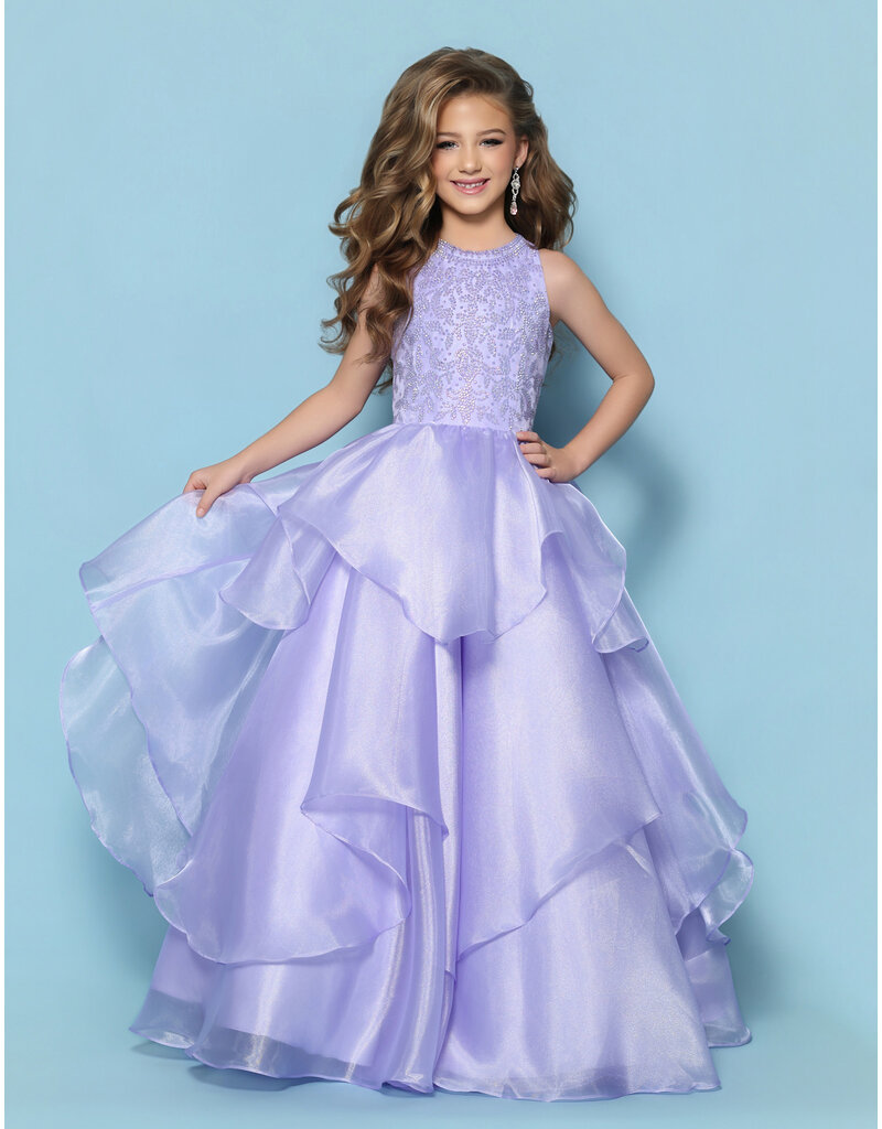 KP MINI High neck beaded bodice ruffle organza ballgown G1315