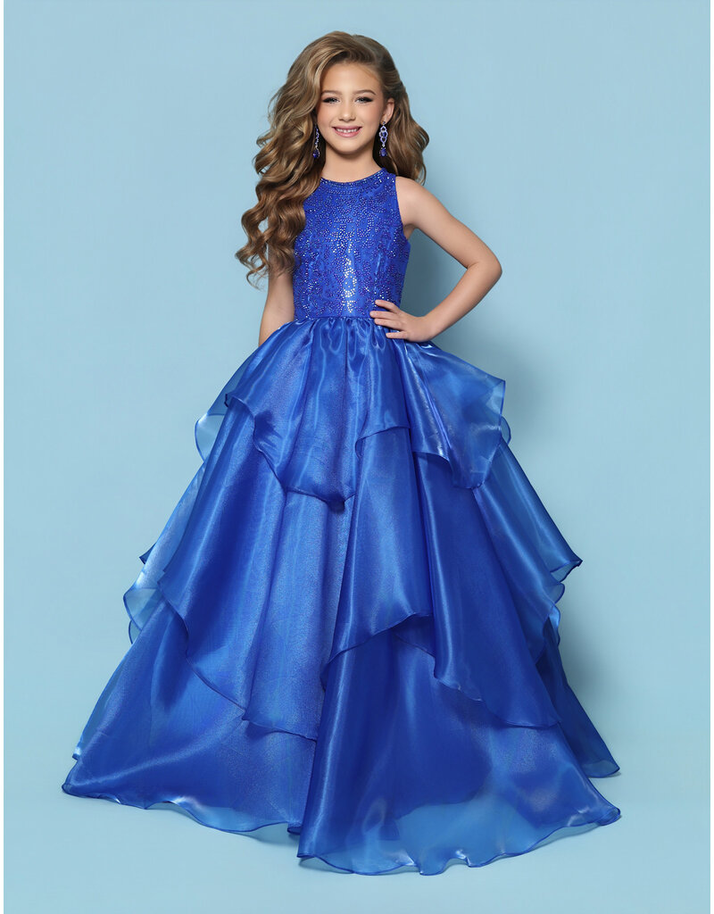 KP MINI High neck beaded bodice ruffle organza ballgown G1315