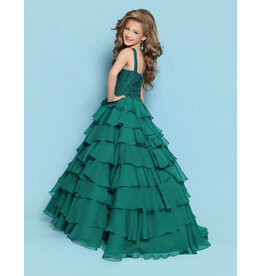 KP MINI High neck beaded bodice chiffon ruffle ballgown corset back G1316