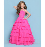 KP MINI High neck beaded bodice chiffon ruffle ballgown corset back G1316