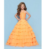 KP MINI High neck beaded bodice chiffon ruffle ballgown corset back G1316