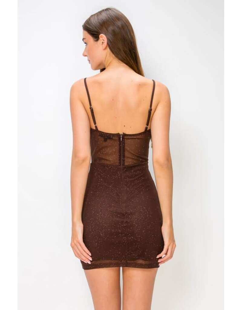 LOVESOME Spaghetti strap fitted glitter mesh mini CD2655872