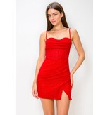 LOVESOME Spaghetti strap fitted glitter mesh mini CD2655872