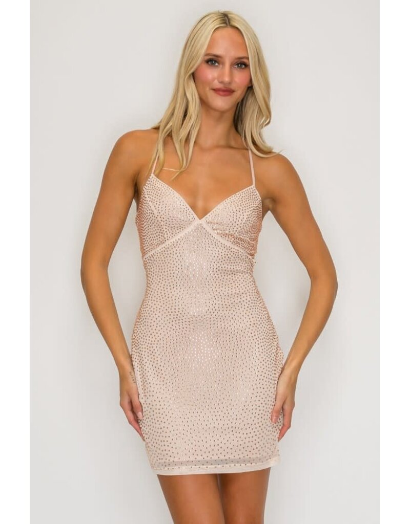 LOVESOME Spaghetti strap v-neck beaded fitted short gown CD2655485