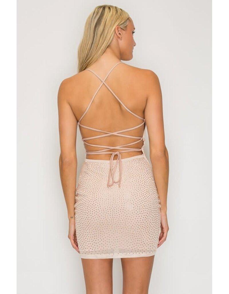 LOVESOME Spaghetti strap v-neck beaded fitted short gown CD2655485