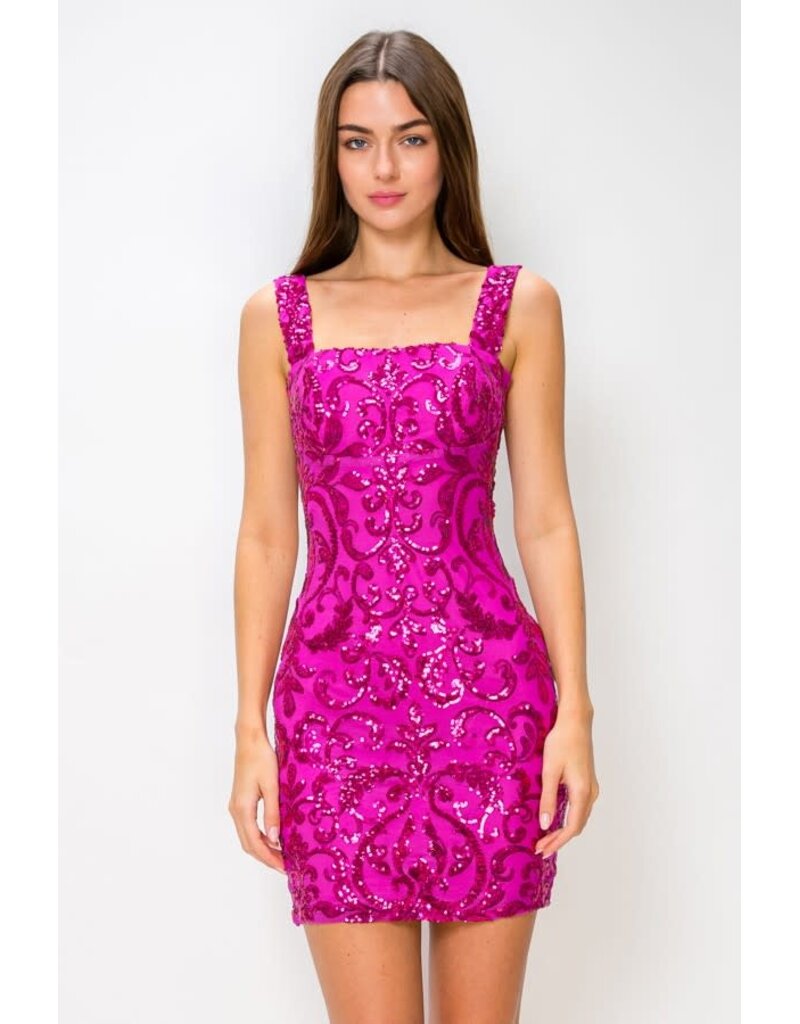 LOVESOME Sequin fitted tank strap tie back short gown CD2655620
