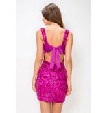 LOVESOME Sequin fitted tank strap tie back short gown CD2655620