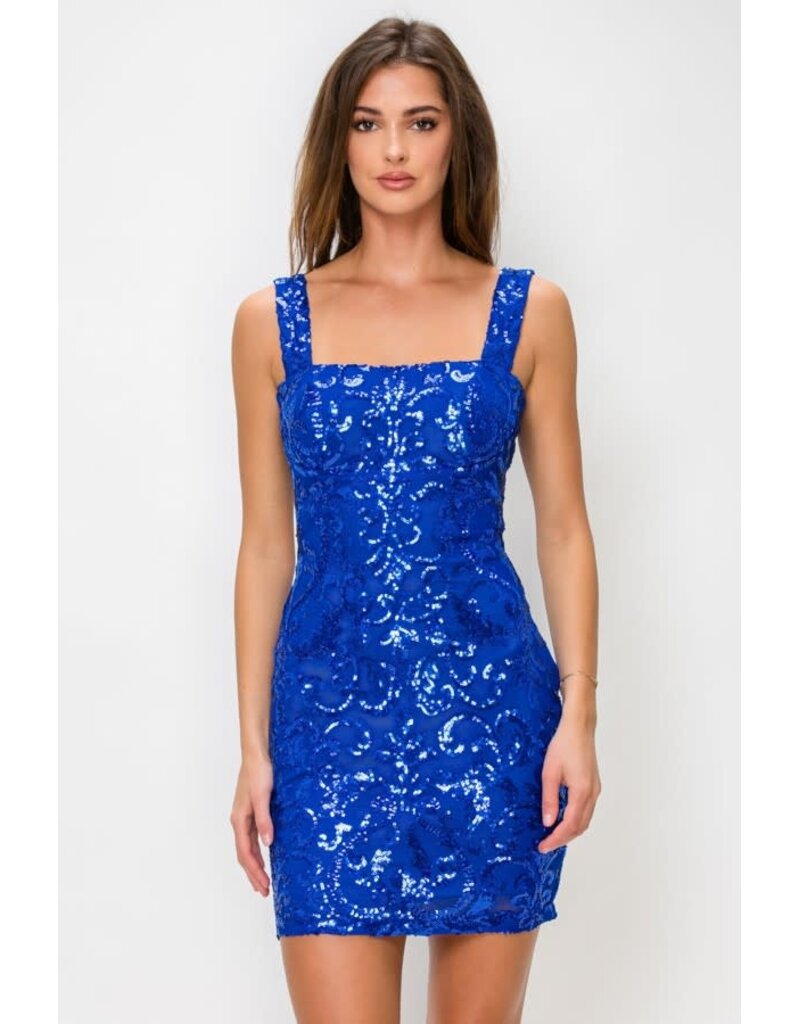 LOVESOME Sequin fitted tank strap tie back short gown CD2655620