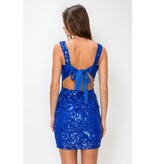 LOVESOME Sequin fitted tank strap tie back short gown CD2655620