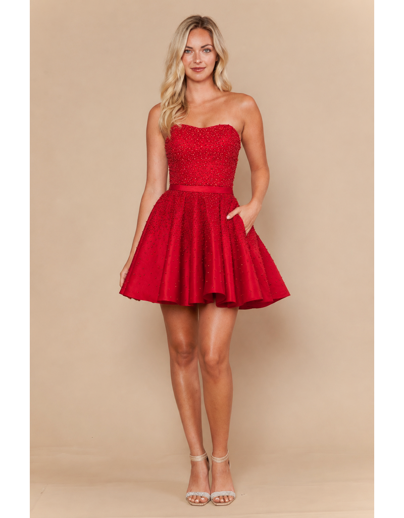 Strapless pearl beaded  a-line short gown 2626140