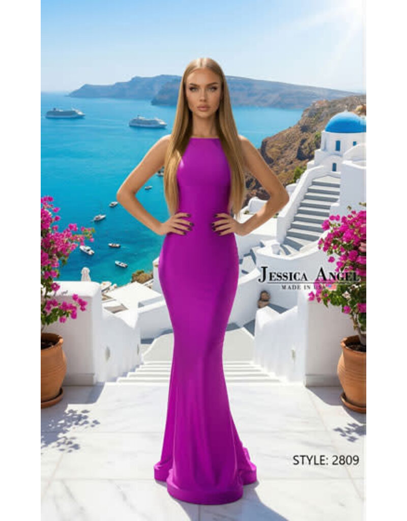 JESSICA ANGEL High neck low back fitted jersey gown JA2809