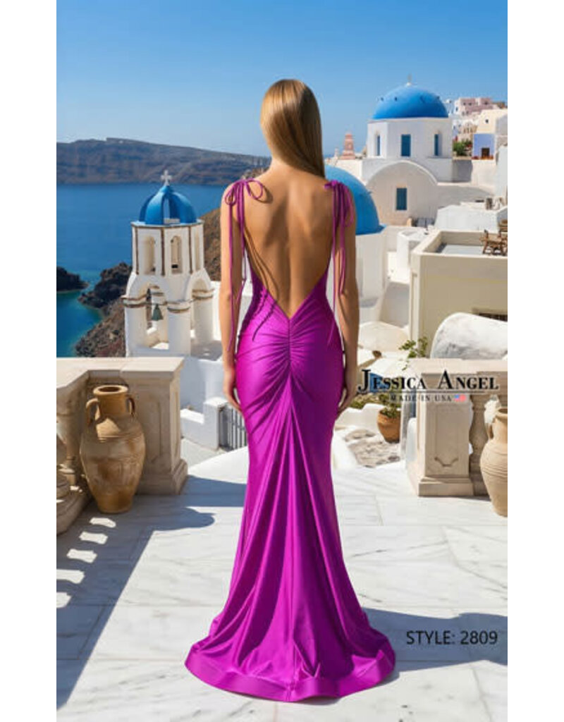 JESSICA ANGEL High neck low back fitted jersey gown JA2809