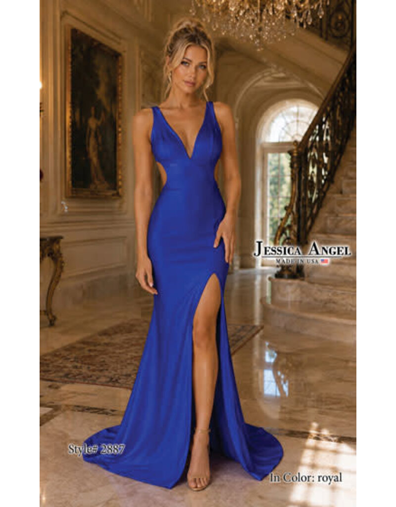 JESSICA ANGEL Tank v-neck open back fitted gown JA2887