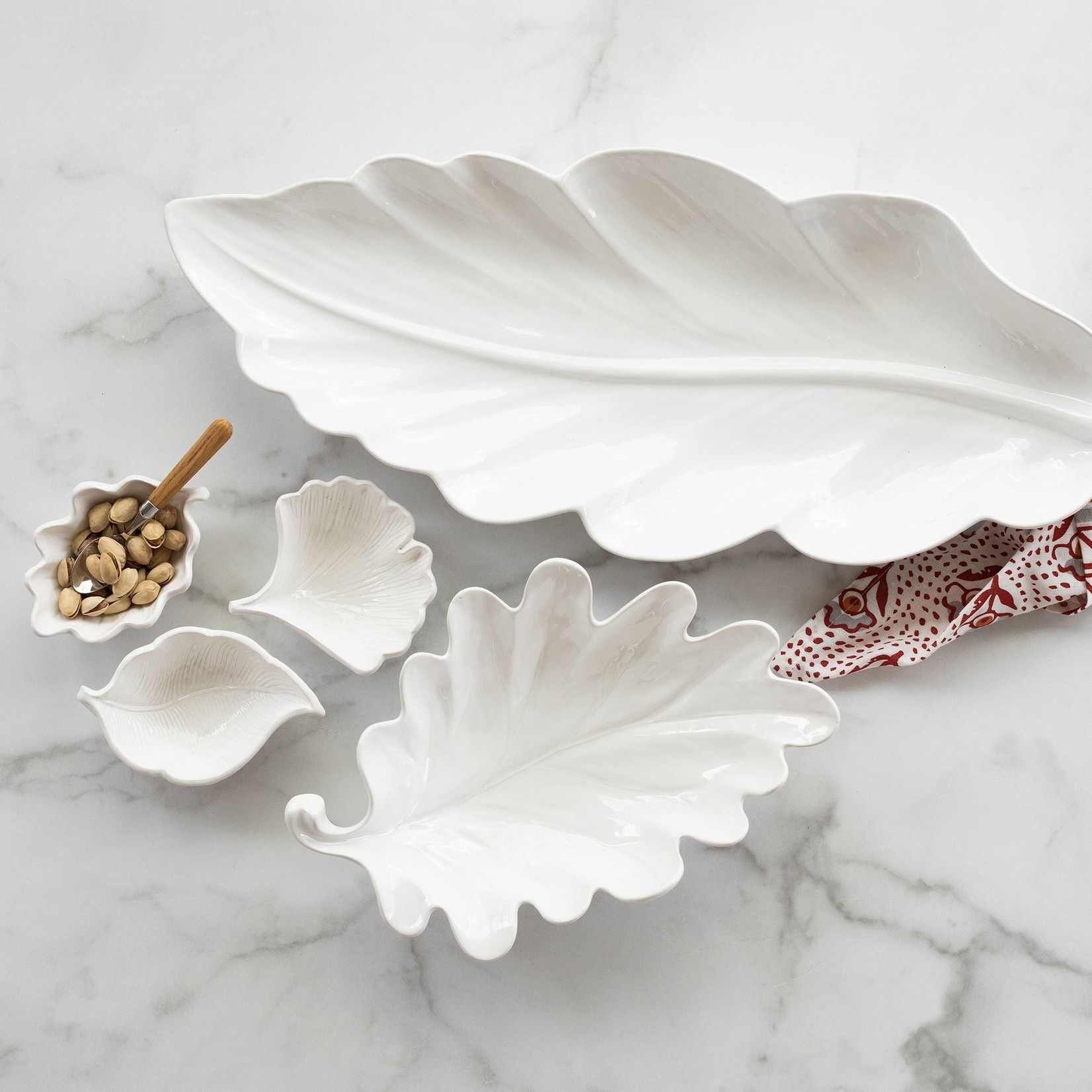 Vietri Foliage White Ash Leaf Long Platter