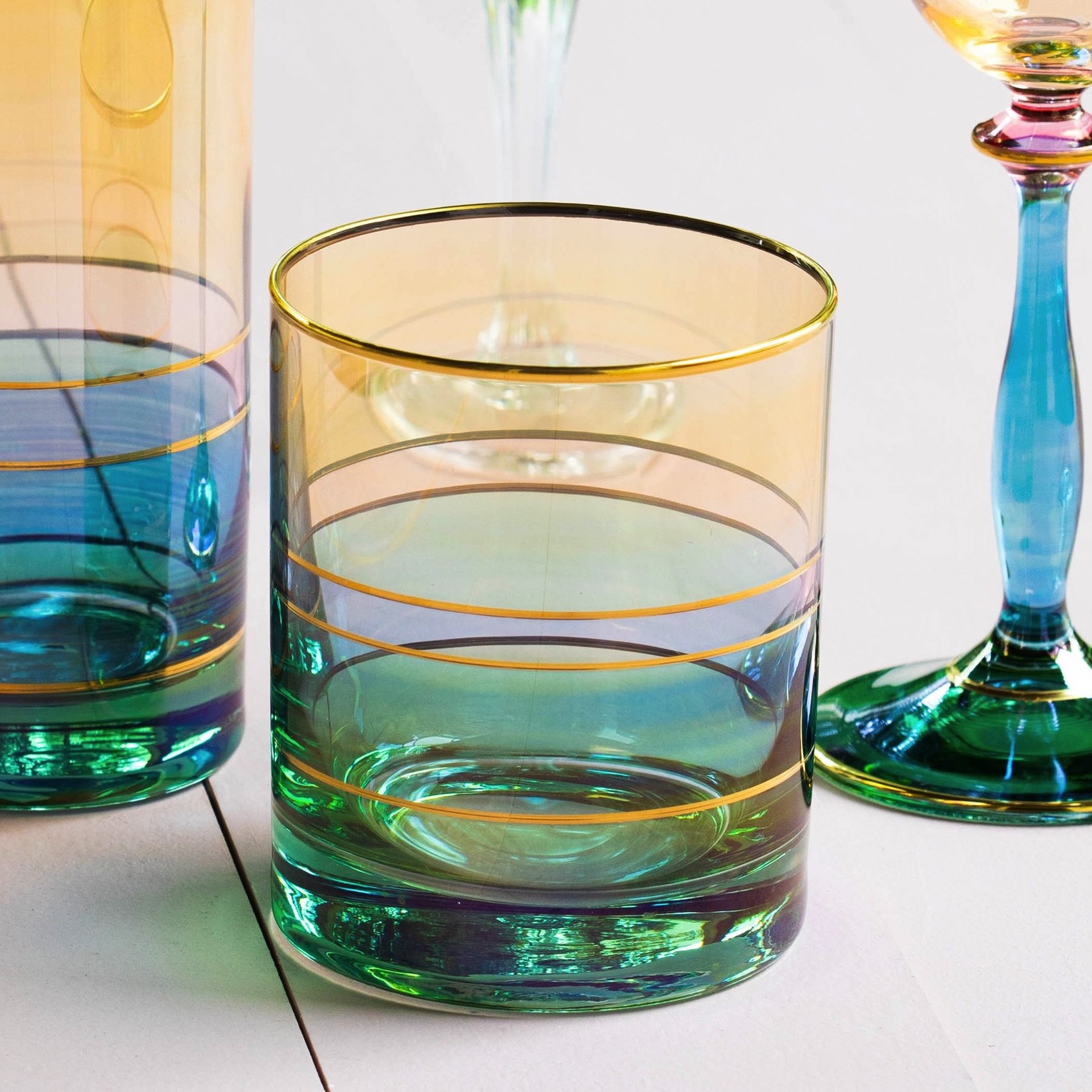 Vietri Regalia Deco Green Double Old Fashioned Glass