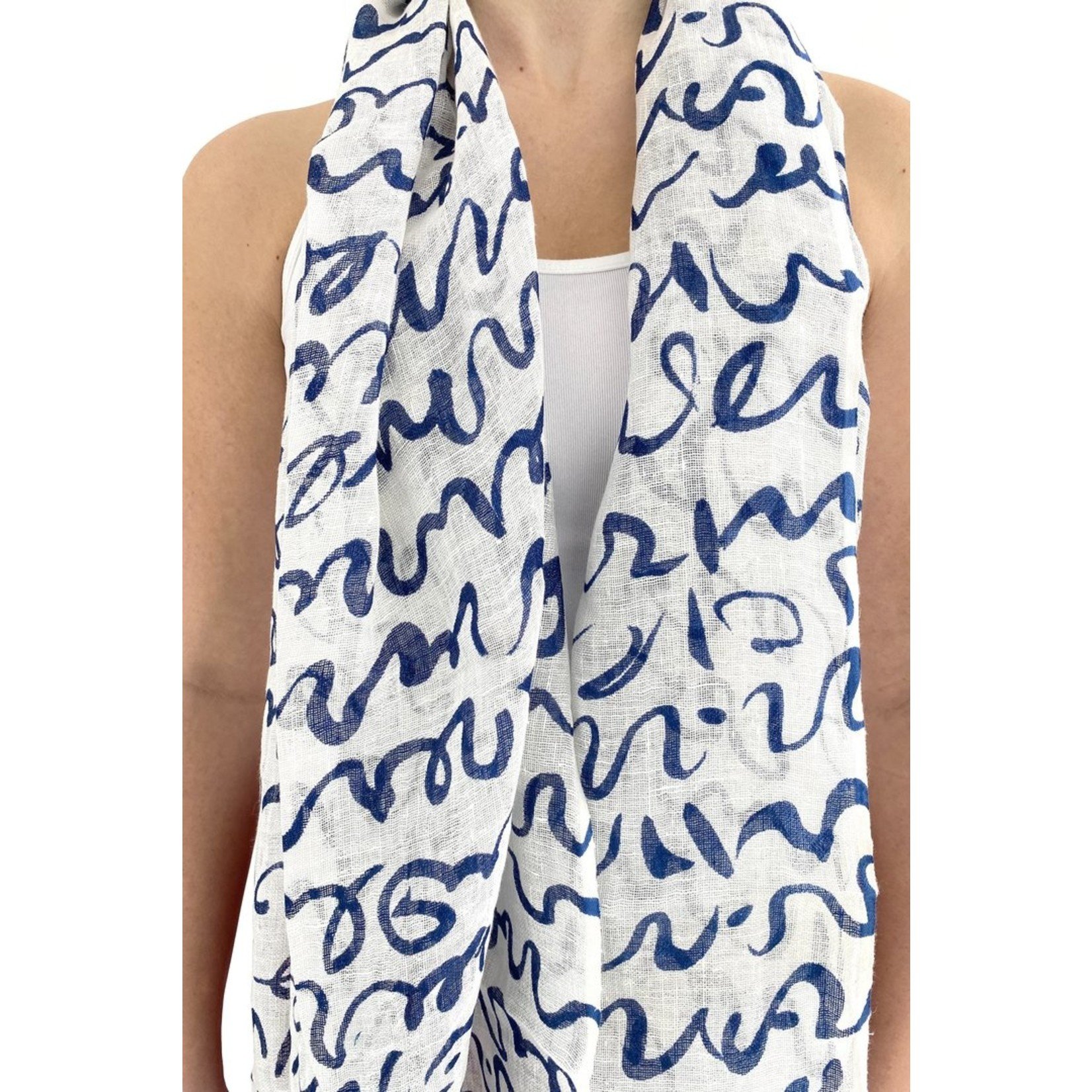 See Design Indigo Blue & White Story Linen Scarf