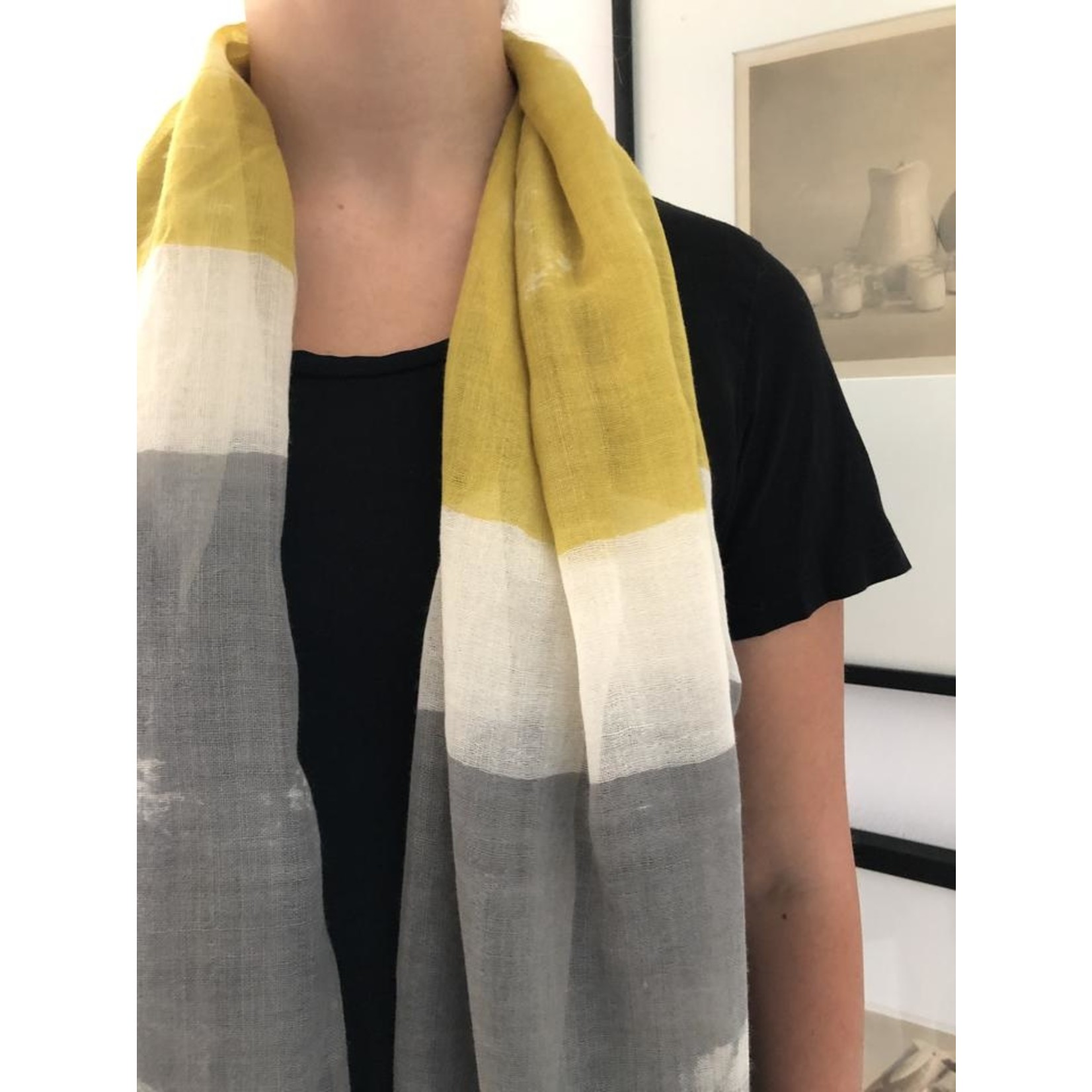 See Design Grey, White & Citron Block Wool Scarf