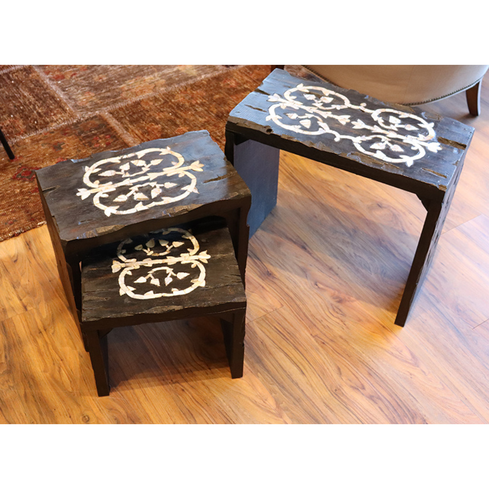 Blue Ocean Traders Wood Nesting Tables with Mother of Pearl Inlay