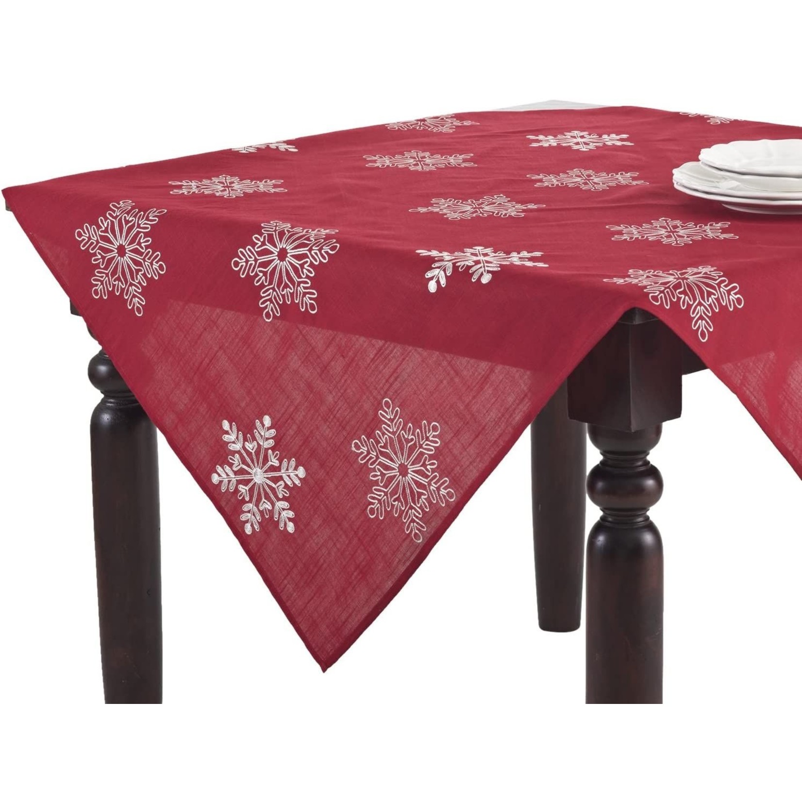 Saro Trading Company Red Snowflake Crystal Tablecloth Topper