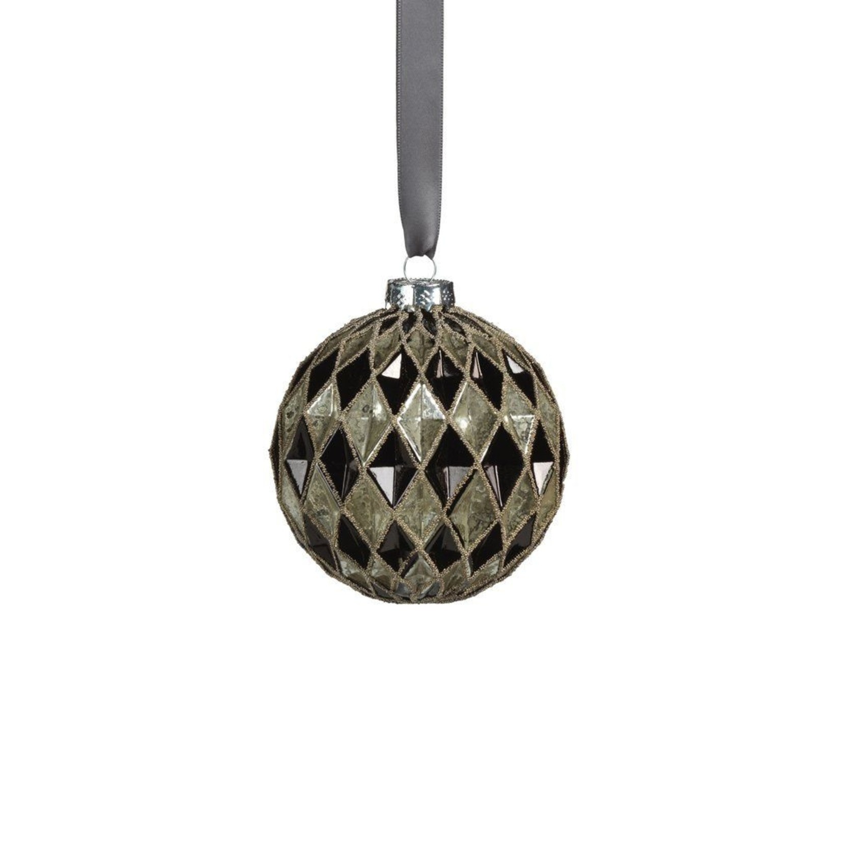 Zodax Harlequin Black & Silver Glass Ball Ornament 4"
