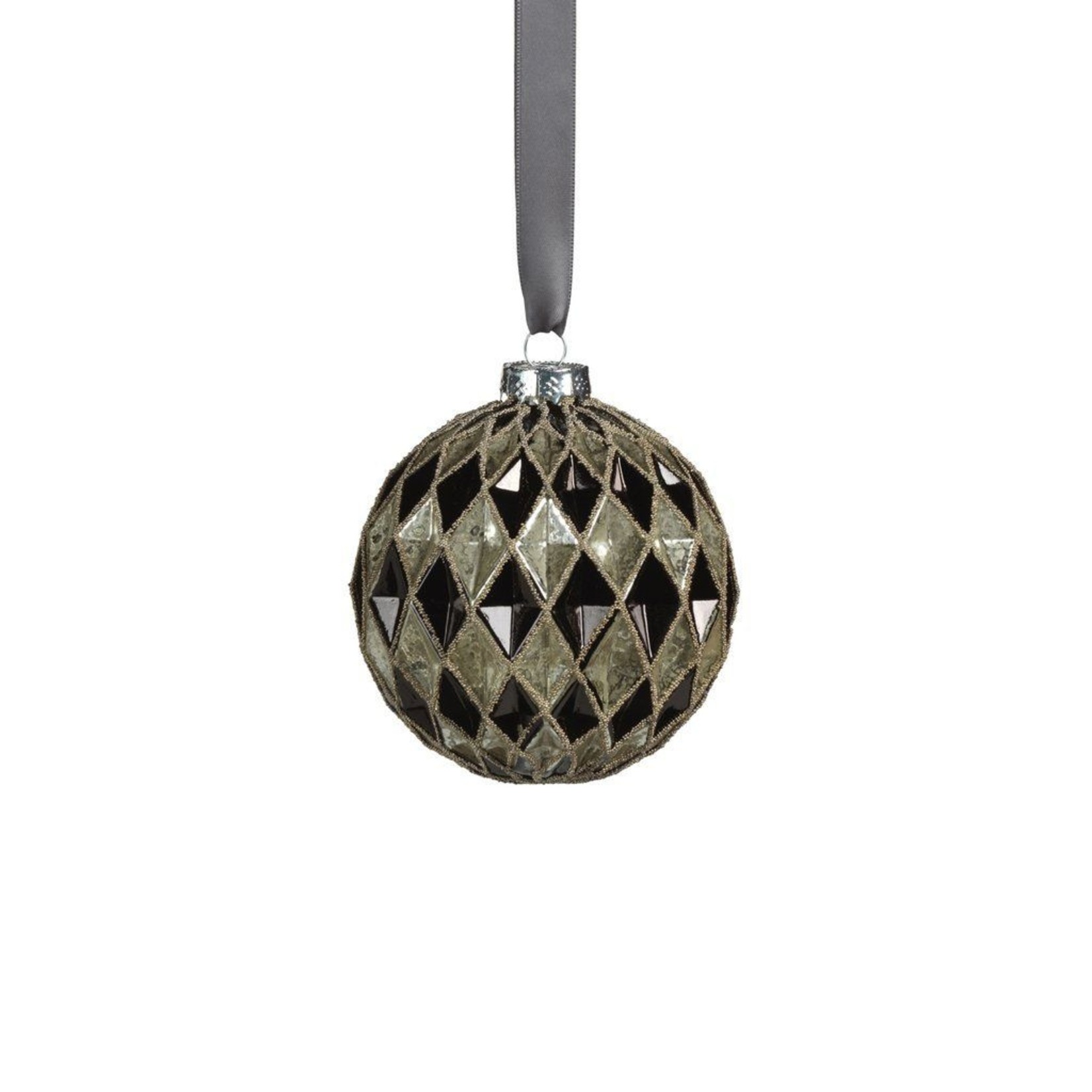 Zodax Harlequin Black and Silver Glass Ornament 3.25"