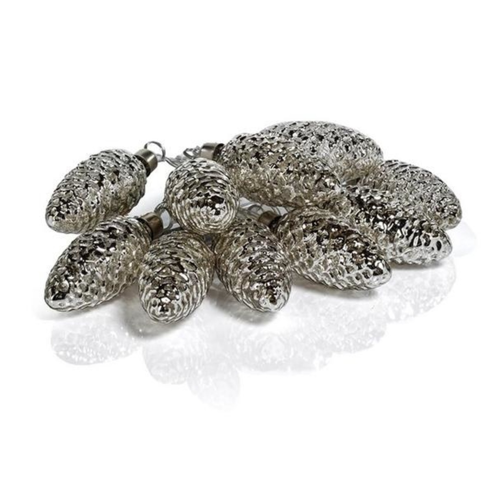 Zodax LED Silver Pinecone Glass Ornament String Lights