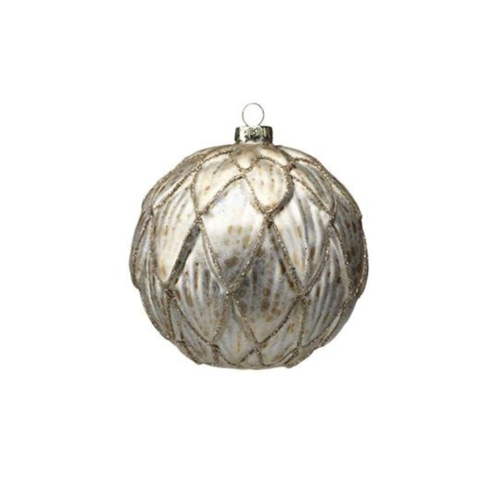Zodax Antique Leaf Gold & Pearl Glass Ball Ornament 4"