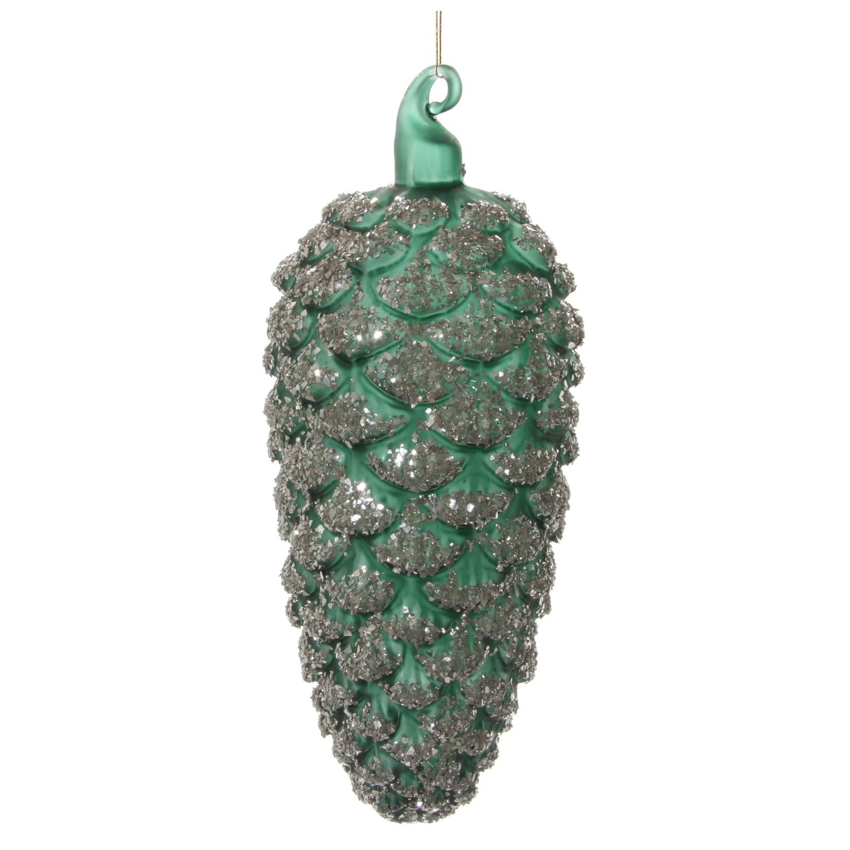 Shishi LLC Glass Pinecone Dark Green Silver Glitter Ornament