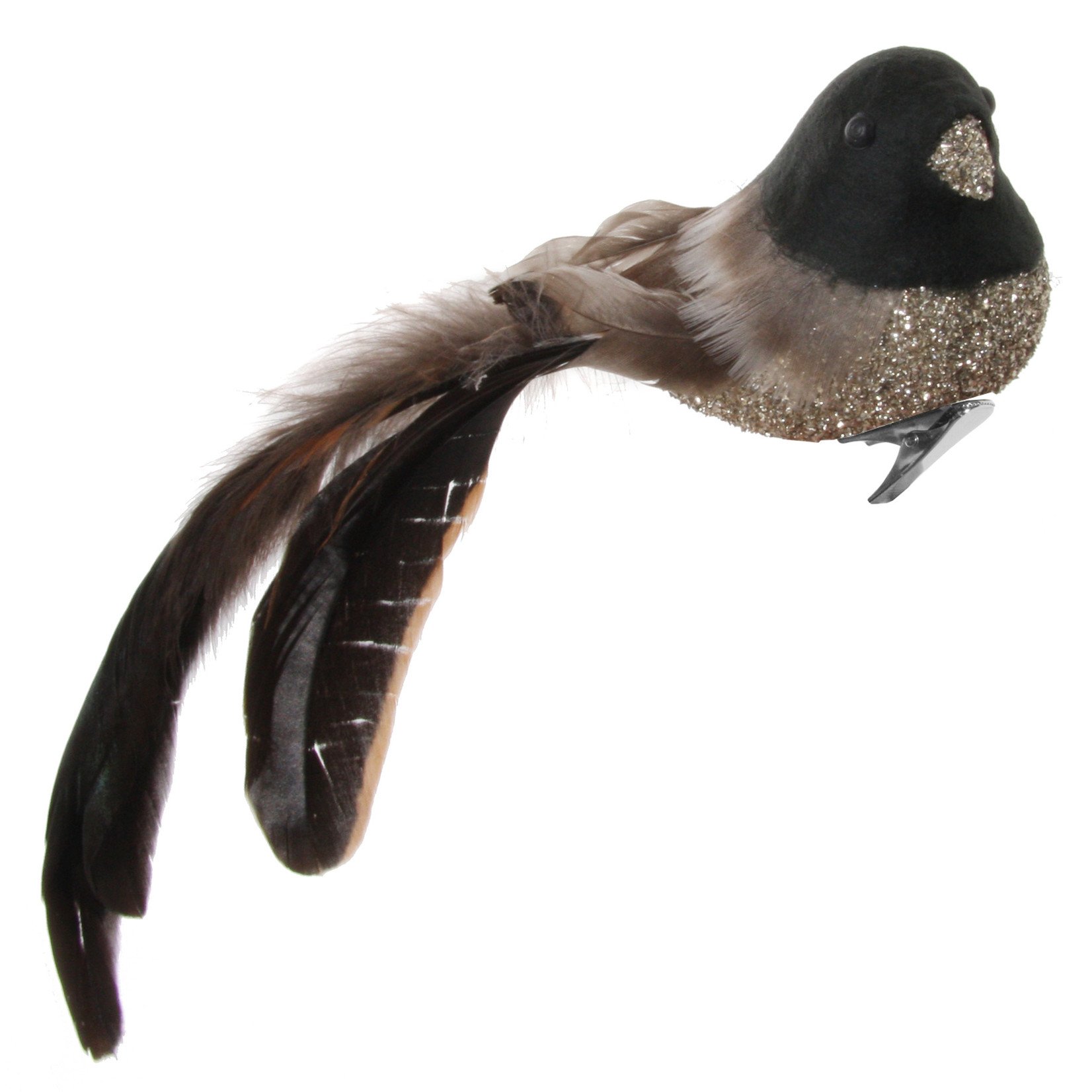 Shishi LLC Green Brown Feather Bird w Silver Glass Belly Clip Ornament