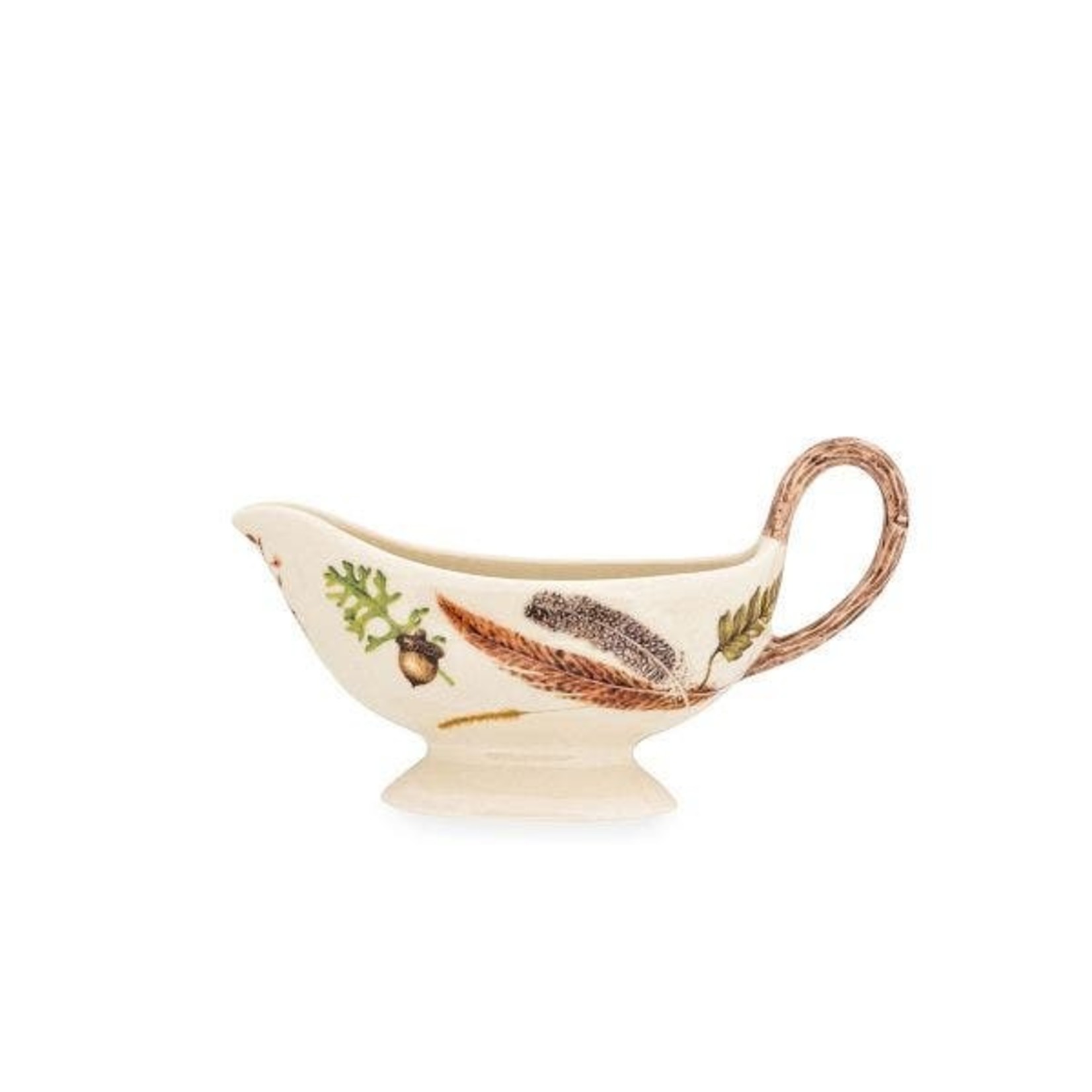 Juliska Forest Walk Woodland Motif Ceramic Gravy Sauce Boat & Stand