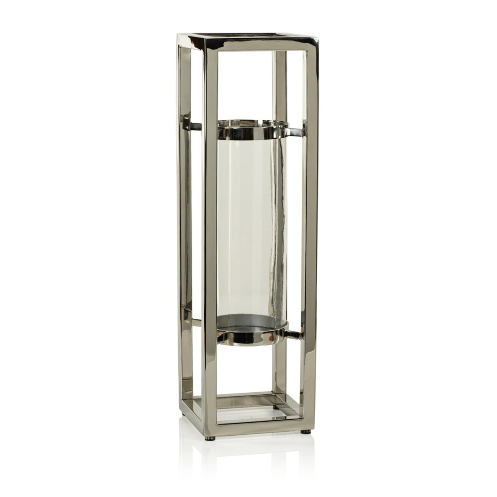 Zodax Beaufort Polished Steel Hurricane Candle Lantern 7″x24″