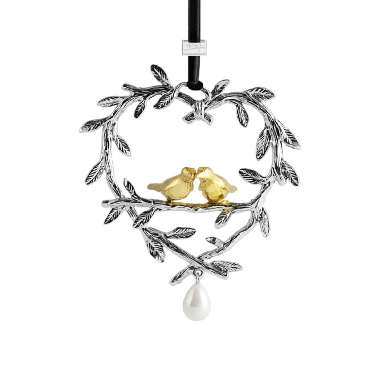 Michael Aram Lovebirds Ornament Gold Silver & Pearl