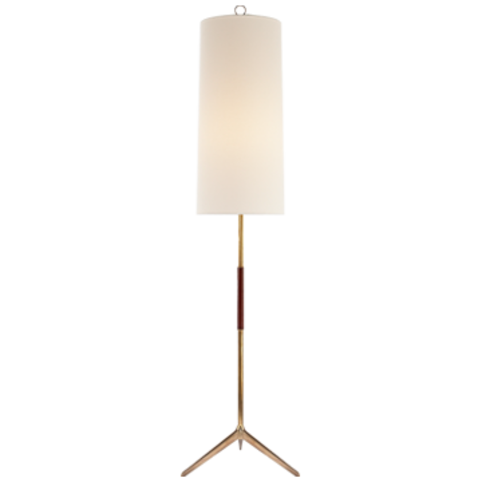Visual Comfort Frankfort Floor Lamp in Hand-Rubbed Antique Brass with Mahogany Accents and Linen Shade