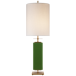 Visual Comfort Beekman Table Lamp in Green Reverse Painted Glass with Cream Linen Shade