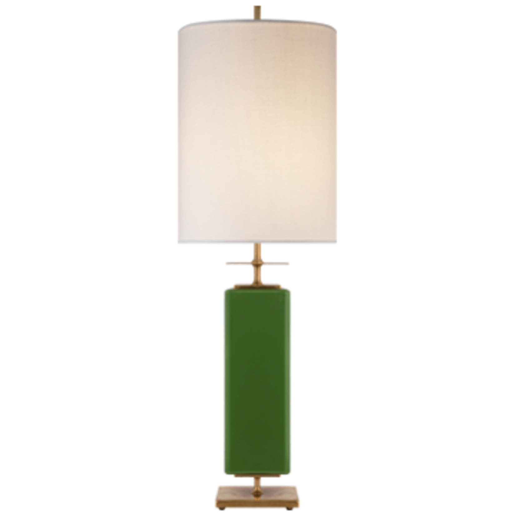 Visual Comfort Beekman Table Lamp in Green Reverse Painted Glass with Cream Linen Shade