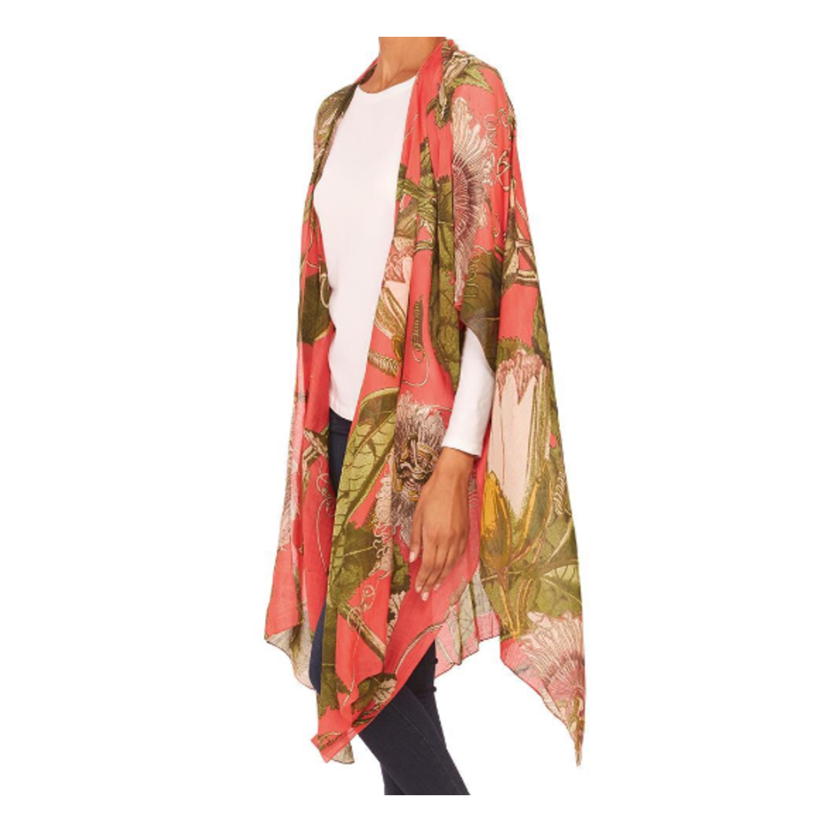 2CHIC Coral Passion Flower Long Kimono