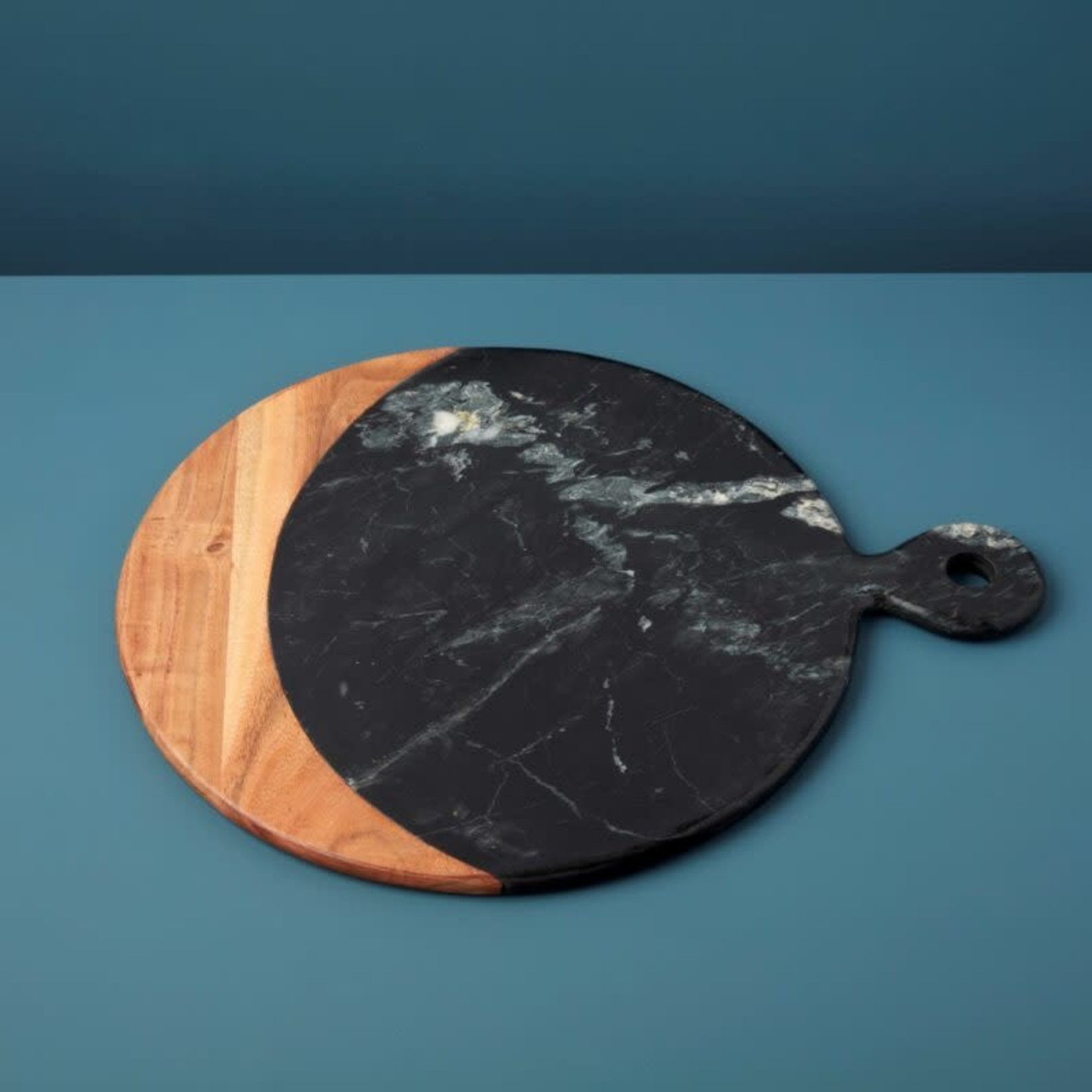 be Home Marine Black Marble & Acacia Over Sided Round Board with Handle