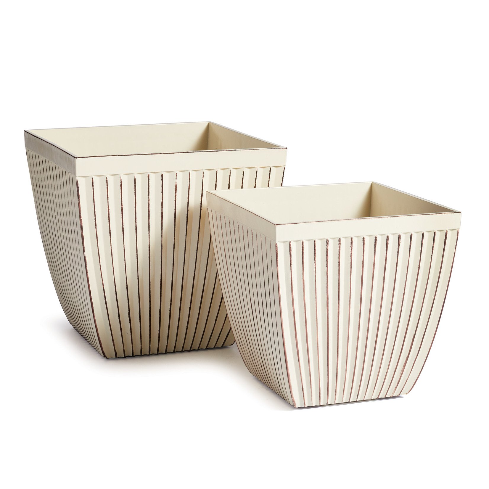 Napa Home and Garden Glazelite Ribbed Cream Square Planters - Set of 2