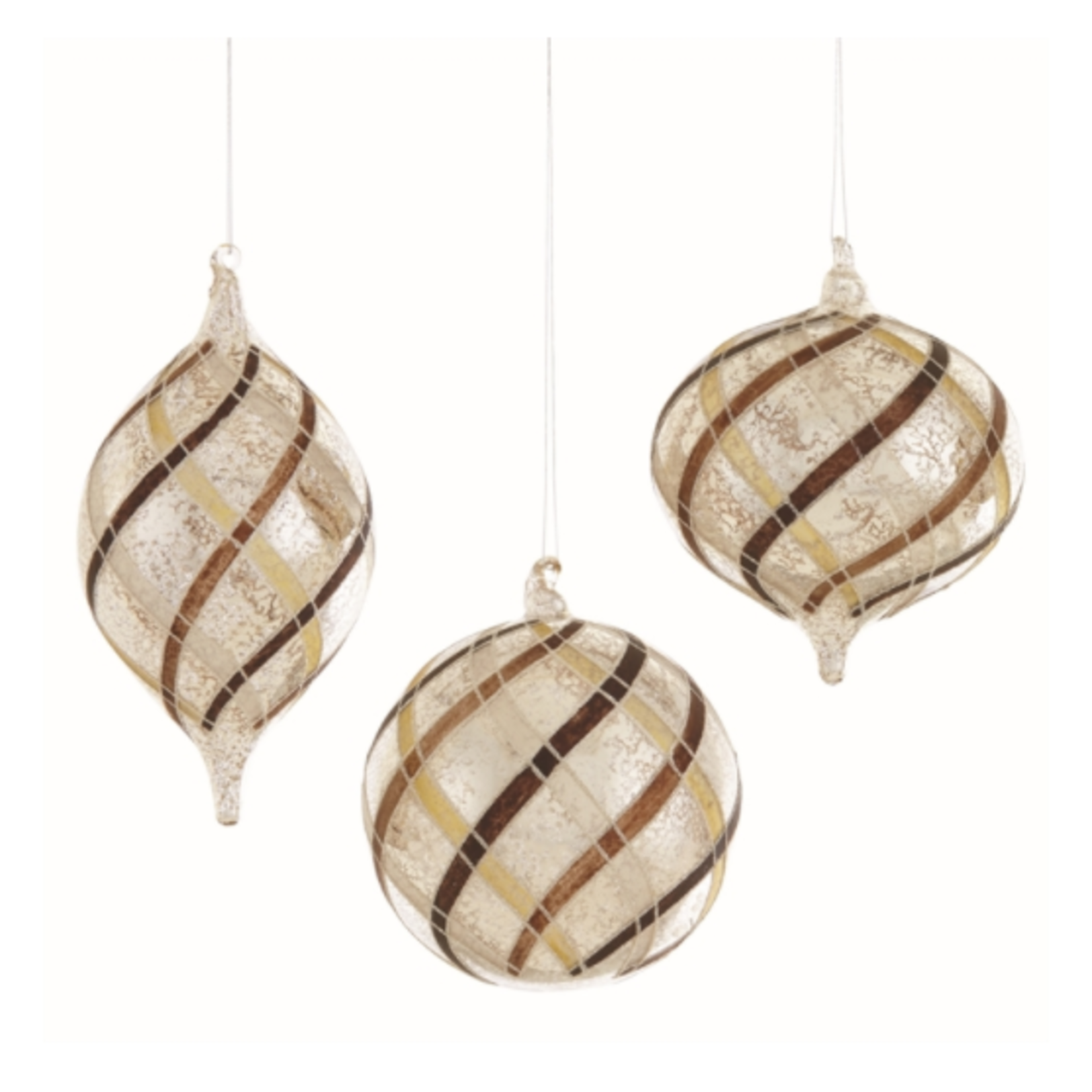 Napa Home and Garden Taupe/Gold Plaid Glass Ornament  Ball