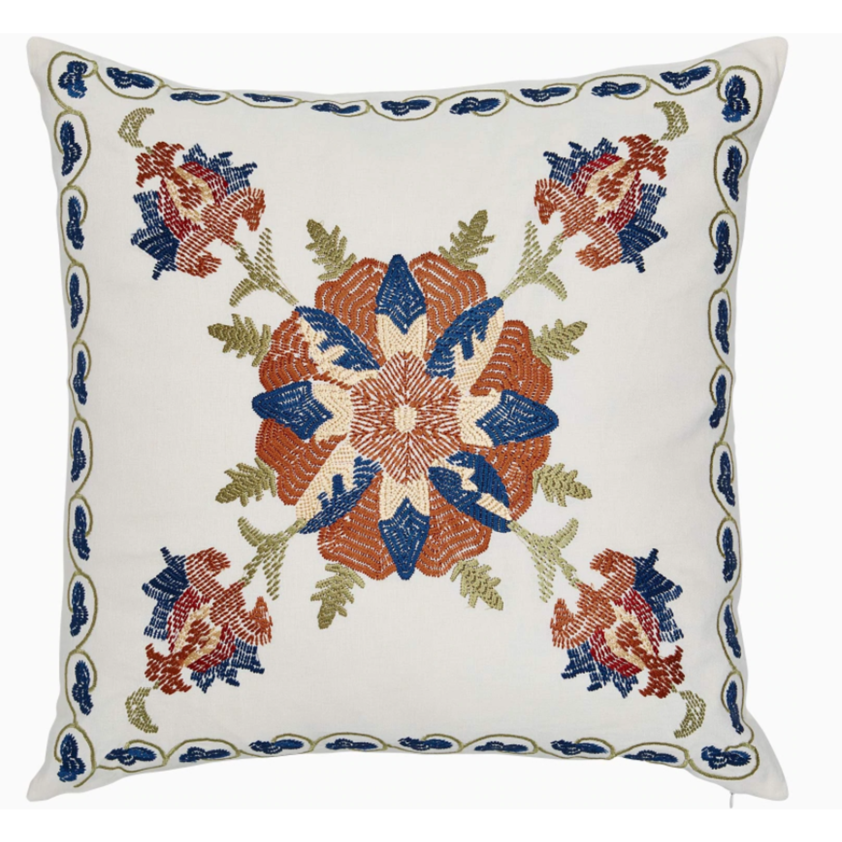 John Robshaw Textiles Atthi Embroidered Decorative Throw Pillow - 22x22