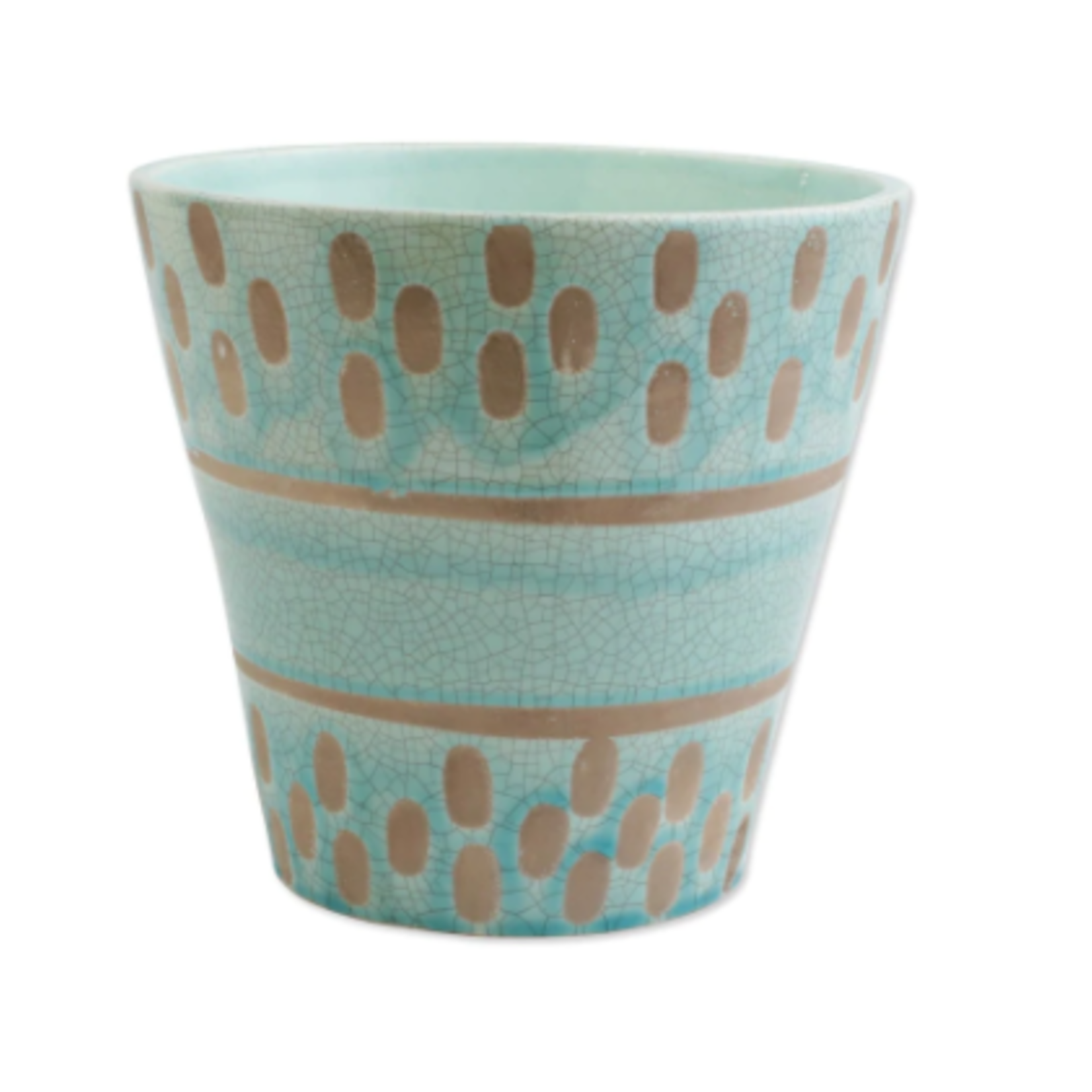 Vietri Garden Geo Aqua Blue Glazed Cachepot - Large 9.75" x 9.25"