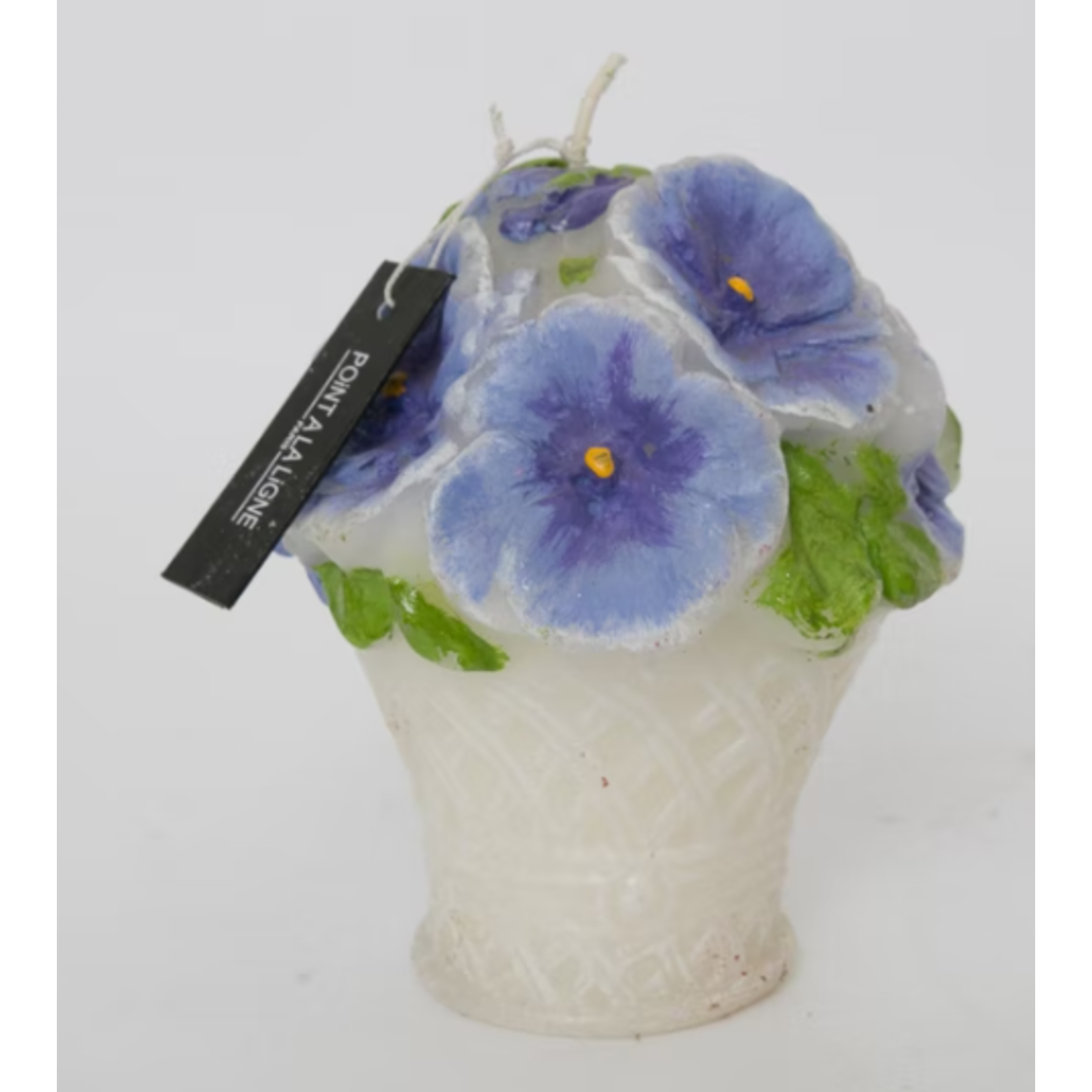 Point a la Ligne Pot of Violas Purple Candle