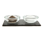Just Slate Company Salt & Pepper Glass Pinch Pots on Slate Base