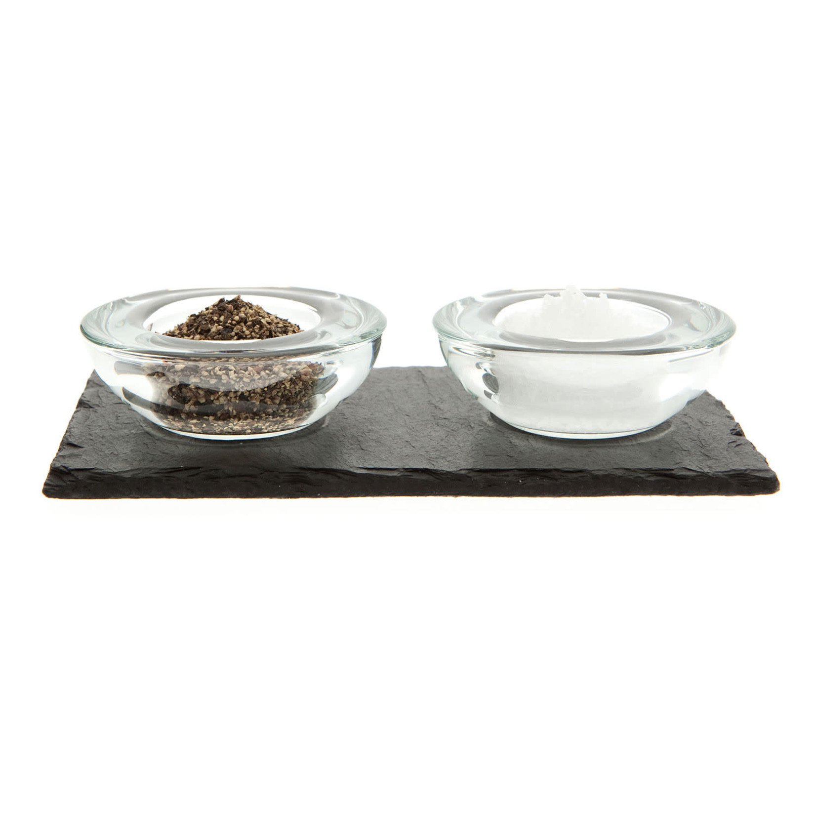 Just Slate Company Salt & Pepper Glass Pinch Pots on Slate Base